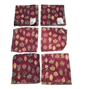 Rose Tree 100% Cotton Napkins Maroon Burgundy Red Maple Leaf  17" Square 6 pc